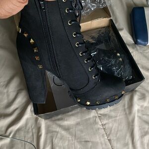 Black Gold Studded Ankle Boots